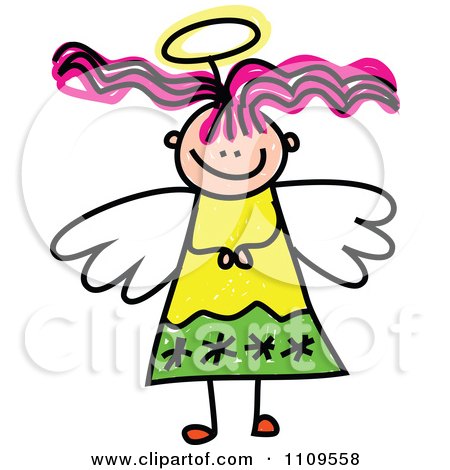 Clipart Stick Angel Girl With Pink Hair - Royalty Free Vector Illustration by Prawny