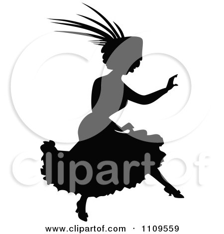 Clipart Silhouetted Woman Running And Wearing A Fancy Hat - Royalty Free Vector Illustration by Prawny Vintage