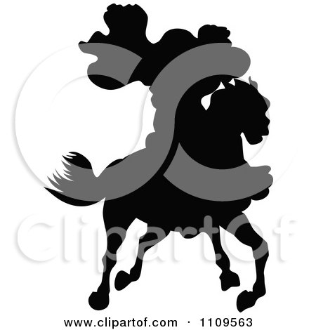 Clipart Silhouetted Caped Rider On A Horse - Royalty Free Vector Illustration by Prawny Vintage