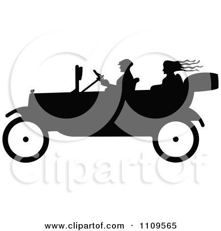 Clipart Silhouetted People In A Vintage Car - Royalty Free Vector Illustration by Prawny Vintage