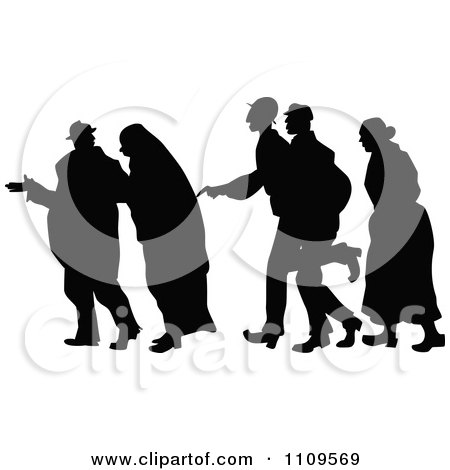 Clipart Silhouetted Group Of Beggars Walking - Royalty Free Vector Illustration by Prawny Vintage