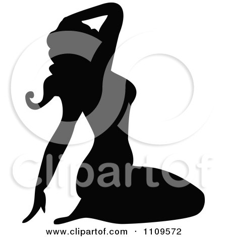 Clipart Silhouetted Pinup Woman Sitting On Her Knees - Royalty Free Vector Illustration by Prawny Vintage
