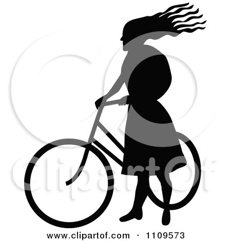 Clipart Silhouetted Woman Standing With A Bicycle - Royalty Free Vector Illustration by Prawny Vintage