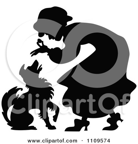 Clipart Silhouetted Old Lady Giving A Dog A Treat - Royalty Free Vector Illustration by Prawny Vintage