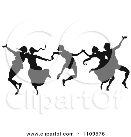Clipart Silhouetted Group Of Dancers Leaping - Royalty Free Vector Illustration by Prawny Vintage