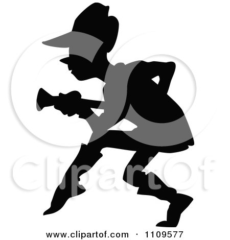 Clipart Silhouetted Man Creaping Forward And Holding A Gun - Royalty Free Vector Illustration by Prawny Vintage