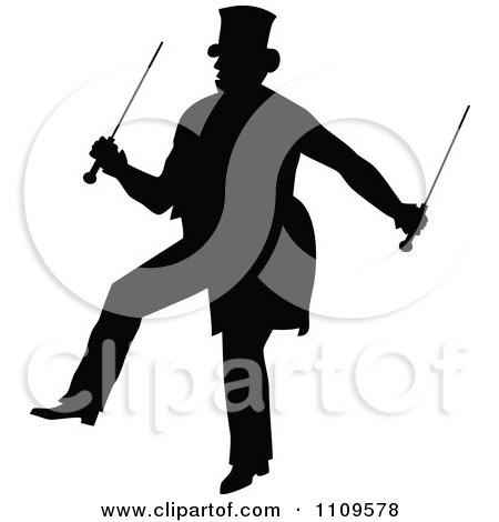 Clipart Silhouetted Male Entertainer Dancing With Batons - Royalty Free Vector Illustration by Prawny Vintage