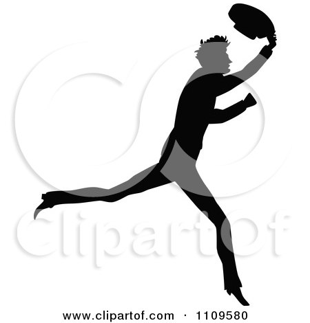 Clipart Silhouetted Man Running And Waving His Hat - Royalty Free Vector Illustration by Prawny Vintage