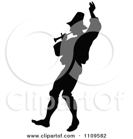 Clipart Silhouetted Piper Man Holding One Hand Up - Royalty Free Vector Illustration by Prawny Vintage