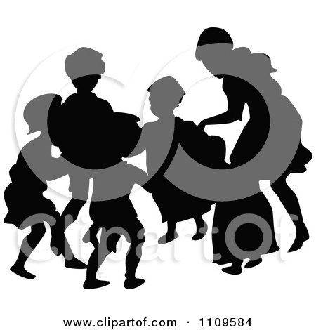 Clipart Silhouetted Children Playing Ring Around The Rosie - Royalty Free Vector Illustration by Prawny Vintage