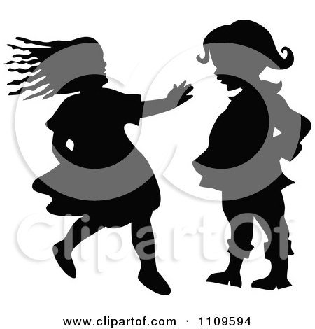 Clipart Silhouetted Girl Running To A Boy - Royalty Free Vector Illustration by Prawny Vintage