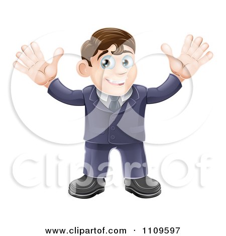 Clipart Welcoming Businessman Waving With Both Hands - Royalty Free Vector Illustration by AtStockIllustration
