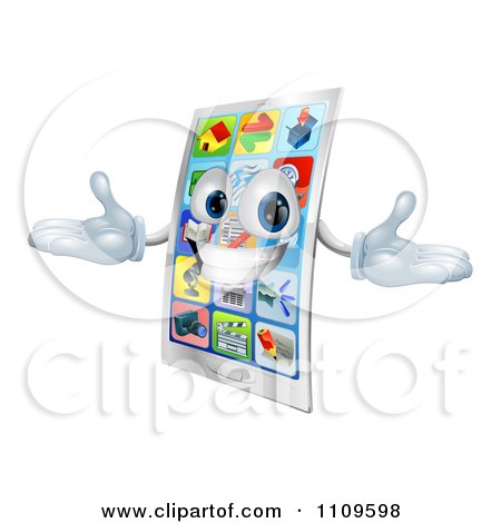 Clipart 3d Happy Touch Screen Cell Phone Mascot - Royalty Free Vector Illustration by AtStockIllustration