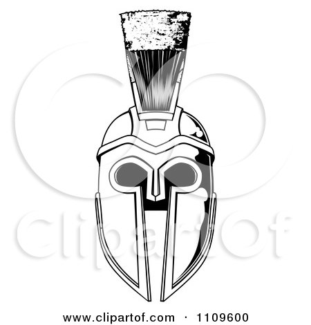 Clipart Black And White Spartan Helmet - Royalty Free Vector Illustration by AtStockIllustration
