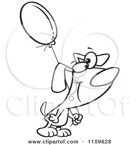 Clipart Outlined Dog Carrying A Birthday Balloon - Royalty Free Vector Illustration by toonaday