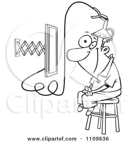 Clipart Outlined Man Attached To An E Learning Machine - Royalty Free Vector Illustration by toonaday