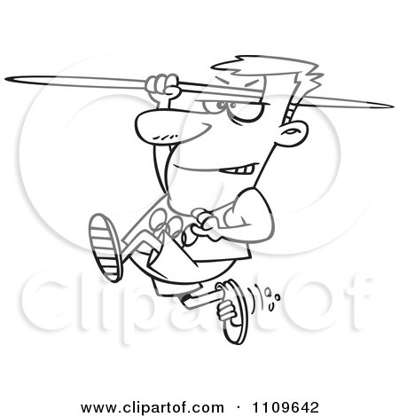 Clipart Outlined Olympics Track And Field Javelin Thrower Man - Royalty Free Vector Illustration by toonaday