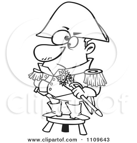 Clipart Outlined Short Captain Standing On A Stool - Royalty Free Vector Illustration by toonaday