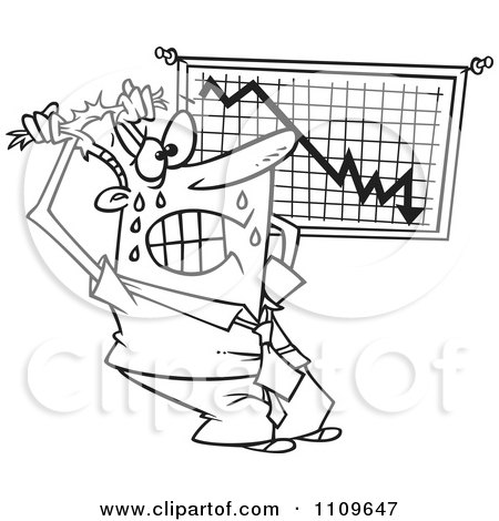 Clipart Outlined Stressed Businessman Viewing A Recession Chart - Royalty Free Vector Illustration by toonaday