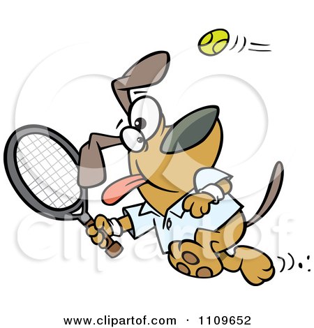 Clipart Dog Swinging A Tennis Racket - Royalty Free Vector Illustration by toonaday