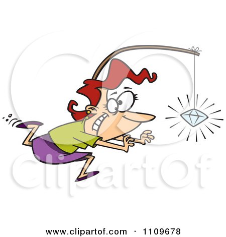 Clipart Woman Chasing A Sparkling Diamond On A Stick - Royalty Free Vector Illustration by toonaday
