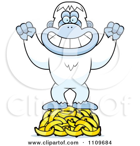Clipart Yeti Abominable Snowman Monkey Standing On Bananas - Royalty Free Vector Illustration by Cory Thoman