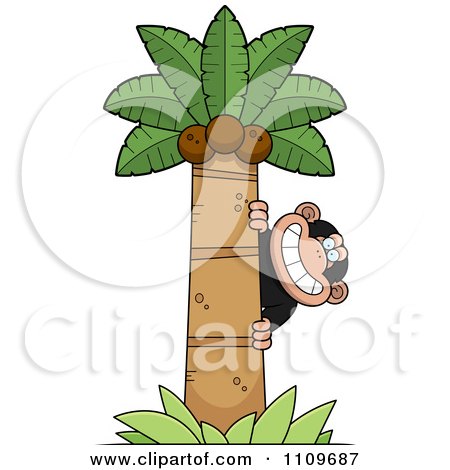 Clipart Chimpanzee Behind A Palm Tree - Royalty Free Vector Illustration by Cory Thoman
