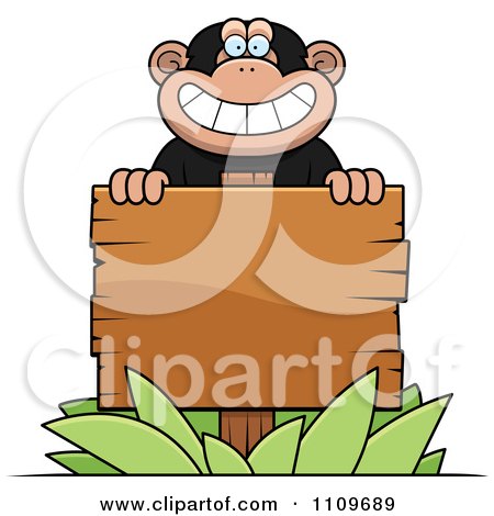 Clipart Chimpanzee Behind A Wooden Sign - Royalty Free Vector Illustration by Cory Thoman