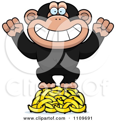 Clipart Chimpanzee Standing On Bananas - Royalty Free Vector Illustration by Cory Thoman