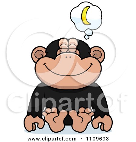 Clipart Chimpanzee Daydreaming Of Bananas - Royalty Free Vector Illustration by Cory Thoman