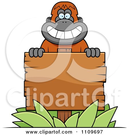 Clipart Orangutan Monkey Behind A Wood Sign - Royalty Free Vector Illustration by Cory Thoman