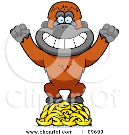 Clipart Orangutan Monkey Standing On Bananas - Royalty Free Vector Illustration by Cory Thoman