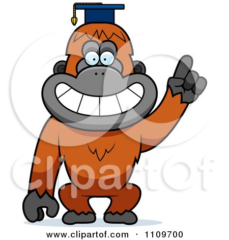 Clipart Orangutan Monkey Professor Wearing A Cap - Royalty Free Vector Illustration by Cory Thoman