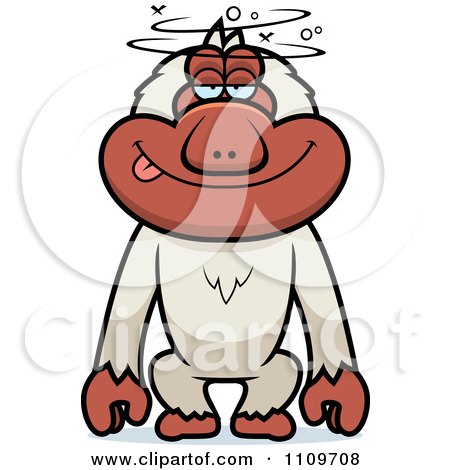 Clipart Drunk Or Dumb Macaque Monkey - Royalty Free Vector Illustration by Cory Thoman