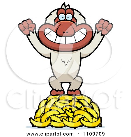 Clipart Macaque Monkey Standing On Bananas - Royalty Free Vector Illustration by Cory Thoman