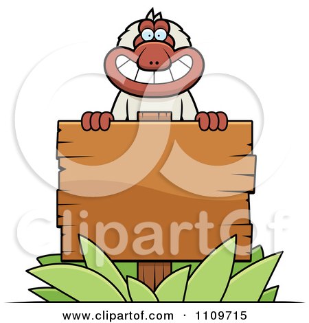 Clipart Macaque Monkey With A Wooden Sign - Royalty Free Vector Illustration by Cory Thoman