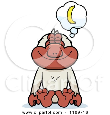 Clipart Macaque Monkey Daydreaming Of Bananas - Royalty Free Vector Illustration by Cory Thoman