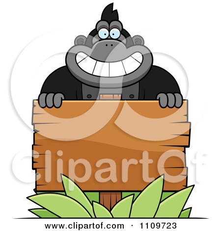 Clipart Gorilla Behind A Wooden Sign - Royalty Free Vector Illustration by Cory Thoman