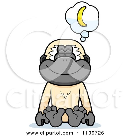 Clipart Gibbon Monkey Daydreaming Of Bananas - Royalty Free Vector Illustration by Cory Thoman