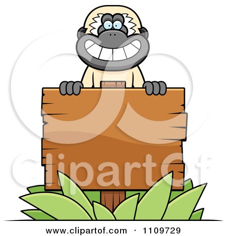 Clipart Gibbon Monkey Behind A Wooden Sign - Royalty Free Vector Illustration by Cory Thoman