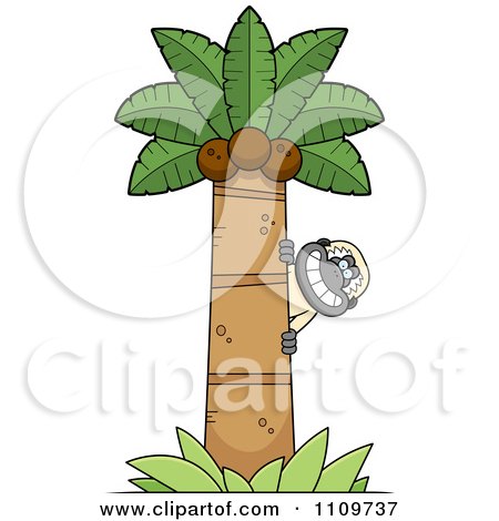 Clipart Gibbon Monkey Behind A Tree - Royalty Free Vector Illustration by Cory Thoman