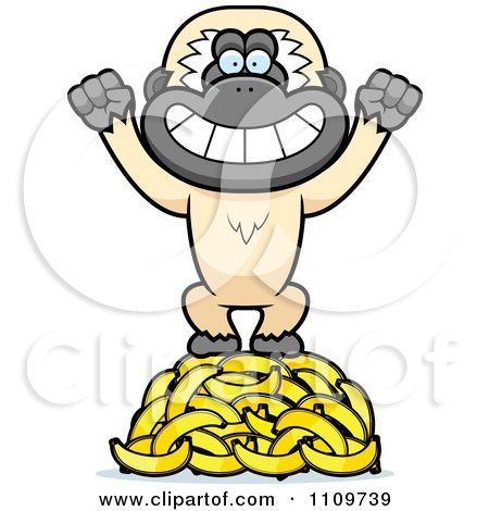 Clipart Gibbon Monkey Standing On Bananas - Royalty Free Vector Illustration by Cory Thoman