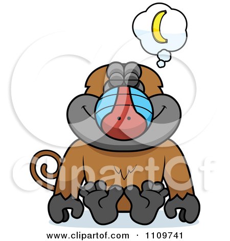 Clipart Baboon Monkey Daydreaming Of Bananas - Royalty Free Vector Illustration by Cory Thoman