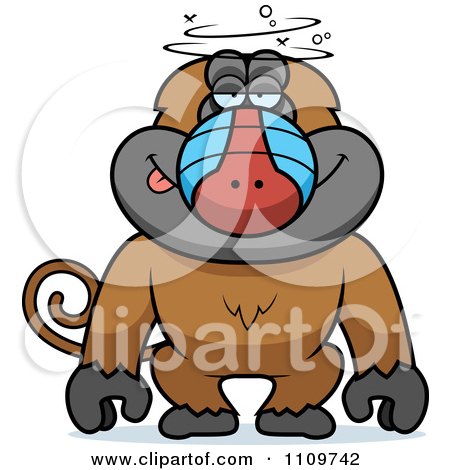 Clipart Dumb Or Drunk Baboon Monkey - Royalty Free Vector Illustration by Cory Thoman