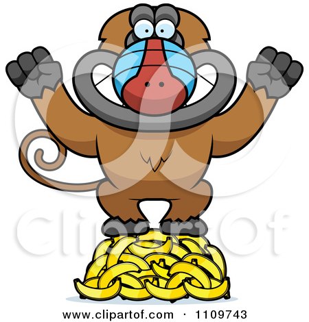 Clipart Baboon Monkey Standing On A Hoard Of Bananas - Royalty Free Vector Illustration by Cory Thoman