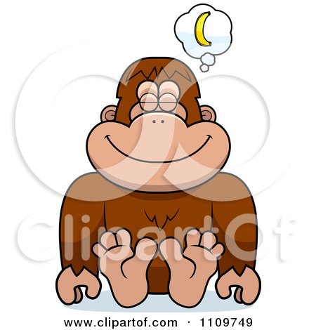 Clipart Bigfoot Sasquatch Daydreaming Of Bananas - Royalty Free Vector Illustration by Cory Thoman