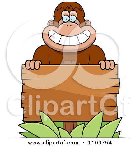 Clipart Bigfoot Sasquatch With A Wooden Sign - Royalty Free Vector Illustration by Cory Thoman