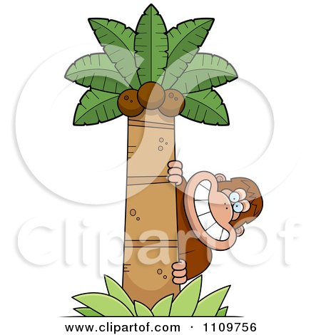 Clipart Bigfoot Sasquatch Behind A Coconut Palm Tree - Royalty Free Vector Illustration by Cory Thoman