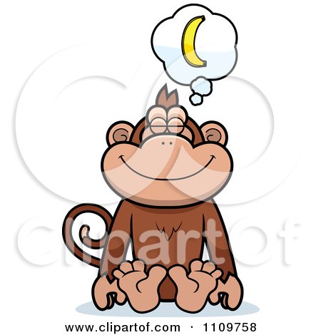 Clipart Monkey Daydreaming Of Bananas - Royalty Free Vector Illustration by Cory Thoman
