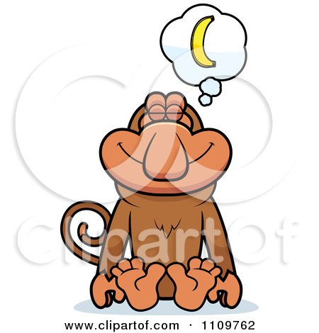 Clipart Proboscis Monkey Daydreaming of Bananas - Royalty Free Vector Illustration by Cory Thoman